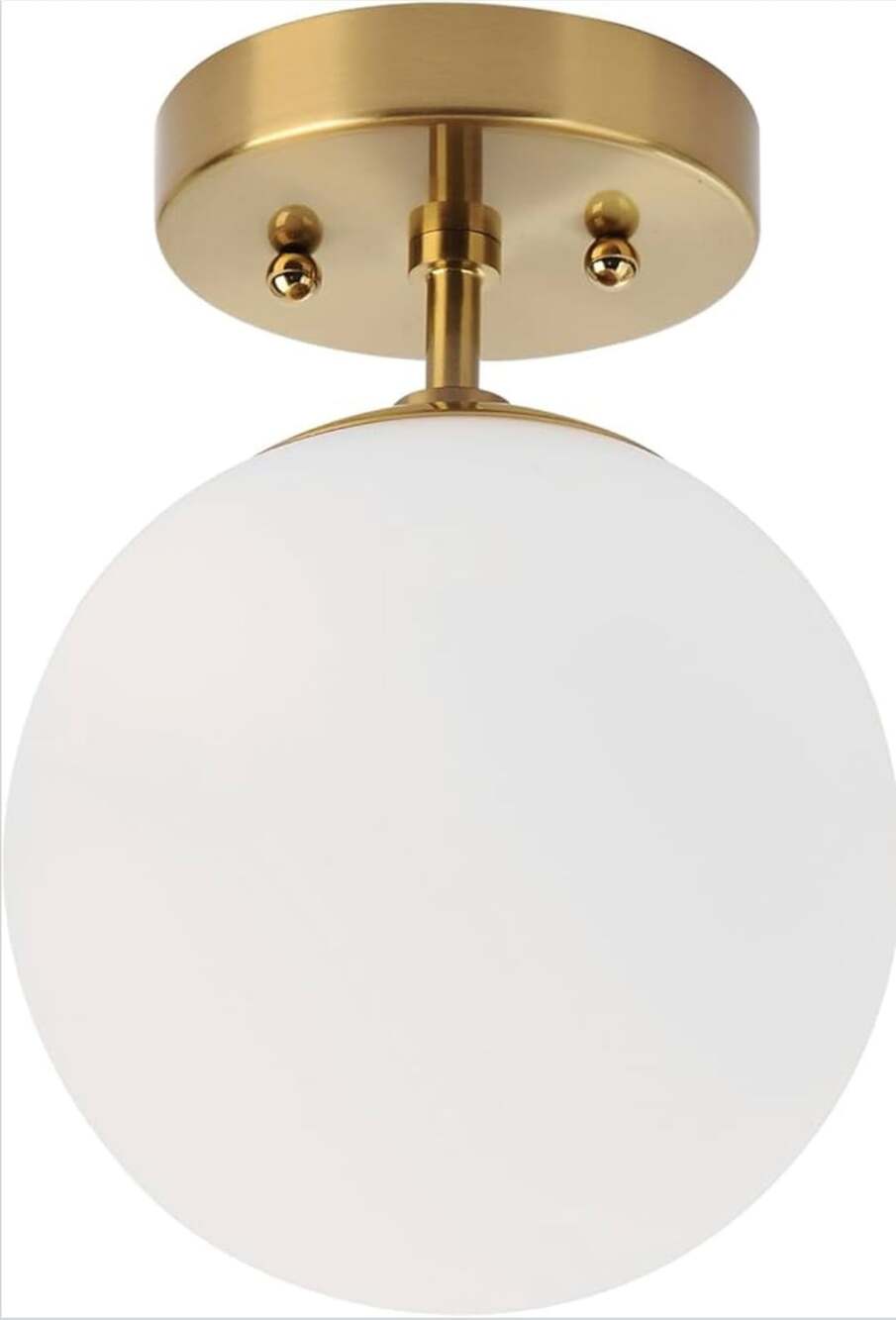Brass Semi Flush Mount Ceiling Light Fixture, Frosted Glass Shade Vintage Close